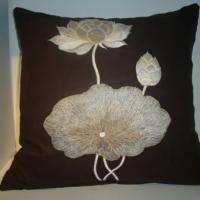Large picture Hand embroidered lotus cushion cover