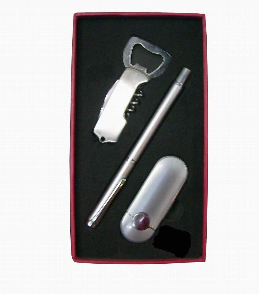 office gift set with pen bottle opener lighter