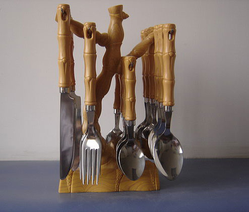 Wooden Handle Ice Cream Scoop, Spoon, Fork