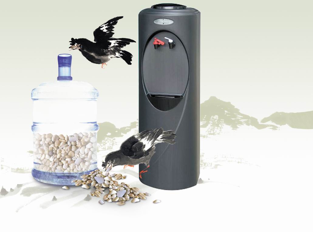 Bottled water dispenser with blowing plastic housi