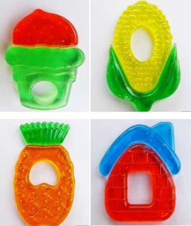 Double colors water filled teethers&rattles;