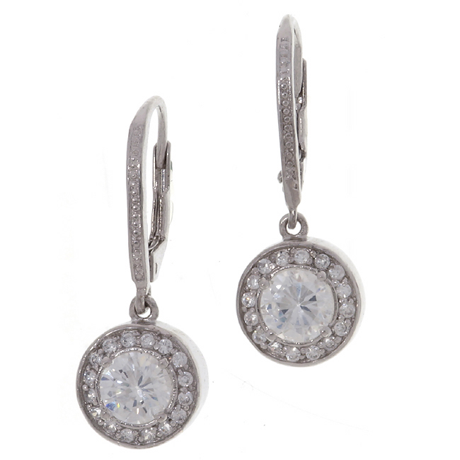 Sterling Silver Round CZ Dangle Earrings