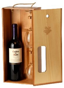 Wooden Box For One Bottle And Two Glasses