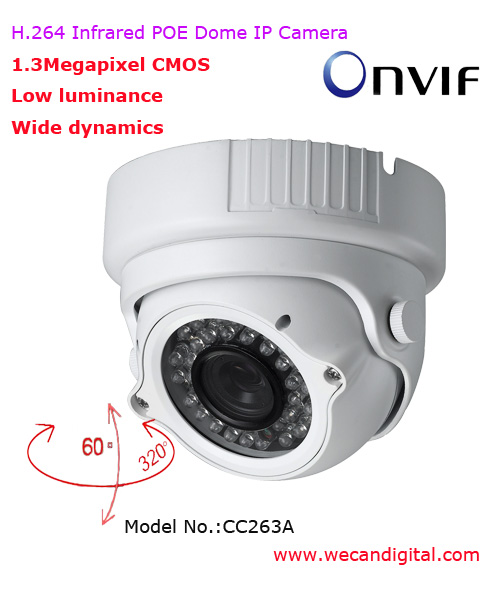 H.264 1.3Megapixel Infrared Dome IP Camera