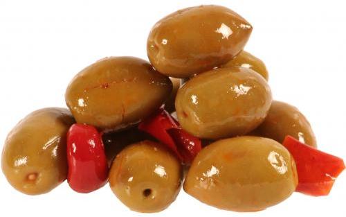 Spiced green olives