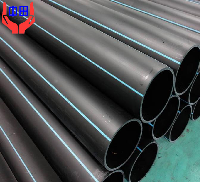 black hdpe pipe with blue strips for water supply