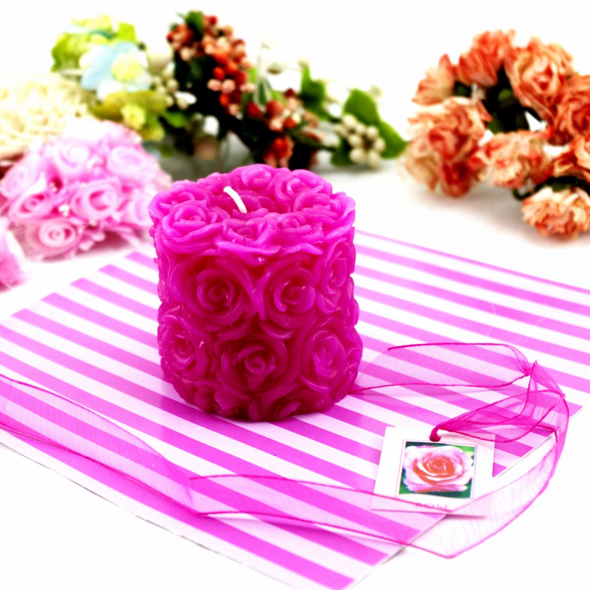 Valentine Wedding Pillar Rose Candle Decoration