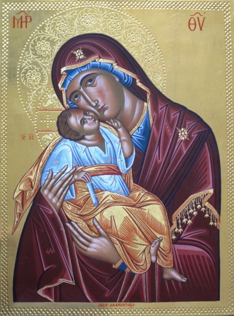 Religious icon of Virgin Glykofilousa with Child