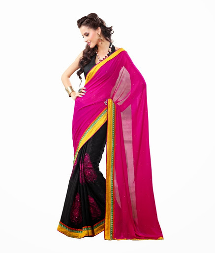 Awesome Pink & Black Bemberg & Jacquard Saree