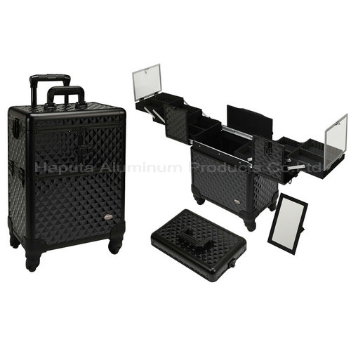 4 Wheel Spinner Rolling Makeup Case with 5 Trays