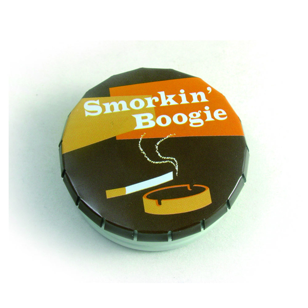 small round click clack tin ashtray