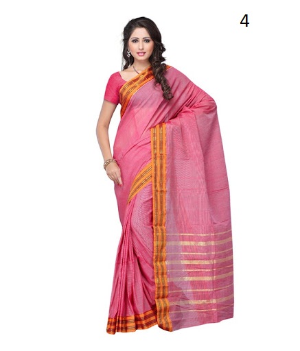 Pink Colored Cotton Plain Saree