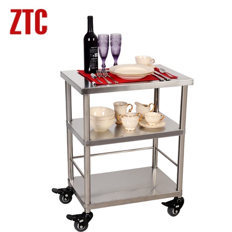 Household stainless steel trolley,Three layers hotel service cart on wheels