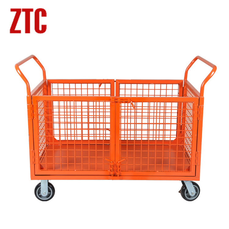 Warehouse logistics trolley with sides,mobile industrial flatbed hand trolley RCA-013