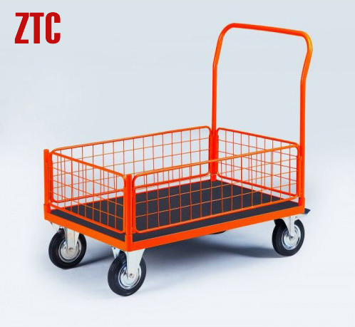 Industry flat wire cart,mobile flatbed hand trolley with sides RCA-014