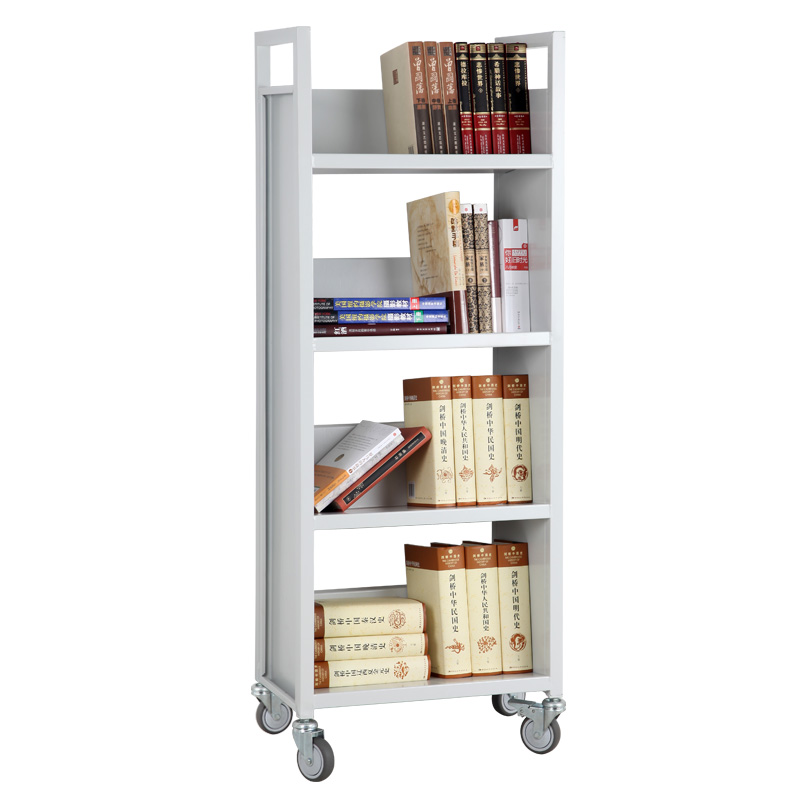 Library mute handcart,Metal steel book cart with 4 slant shelves RCA-4S-LIB01