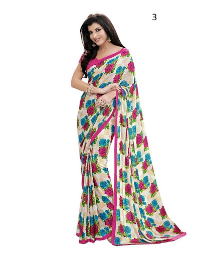 Stylish Flower Printed Crepe Saree