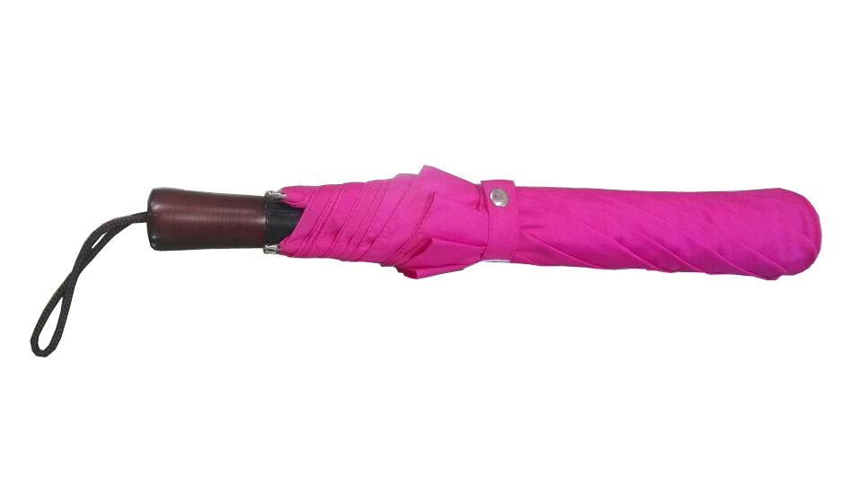 23 Inches 8 Panels Auto Open Custom Logo Printed Pink 2 Folding Umbrella With Wooden Imitation Plast