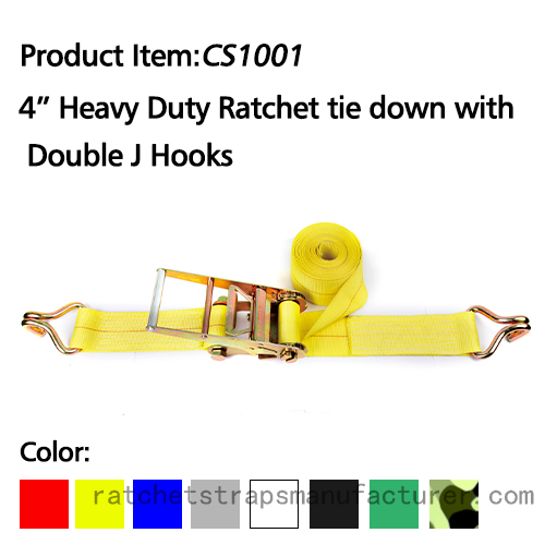 CS1001 4â€ Heavy Duty Ratchet tie down with Double J Hooks