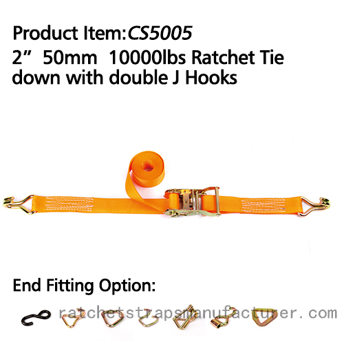 CS5005 2â€ 50mm 10000lbs Ratchet Tie down with double J Hooks