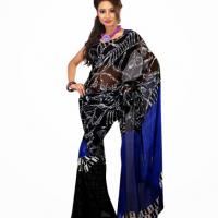 Large picture Blue & Black Colored Faux Georgette Saree