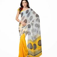 Large picture Fancy party wear yellow geogrette saree