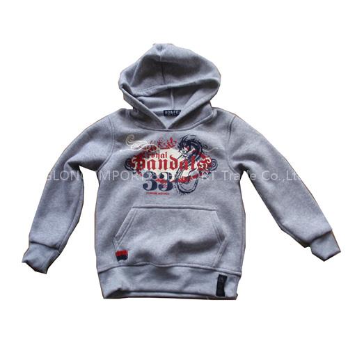 P5310462 Children's hooded fleece jacket with print on the front, kangaroo pocket in the waistband