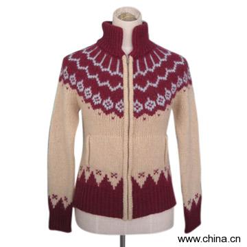Jacquard Zipper Open Cardigan