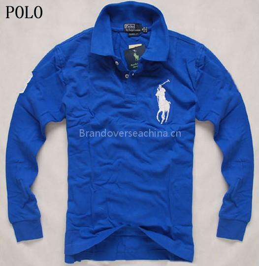 75% off Discount Men's Polo Shirt, Big Pony, blue, long Sleeve, Size M