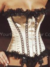 A021small-golden satin corset sewwed with unique black lace