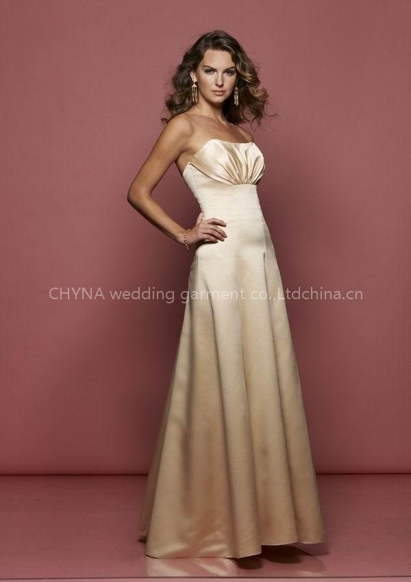 satin material hand made strapless bridesmaid dress