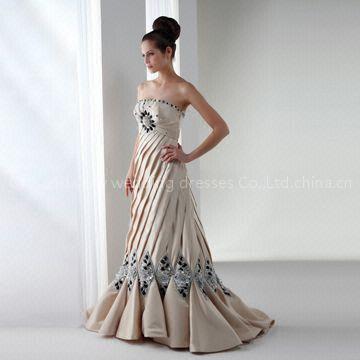 Evening Dress with Beading Applique and Thick Satin