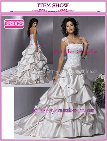 Cap Sleeve Satin Wedding Dress (ASE3023)