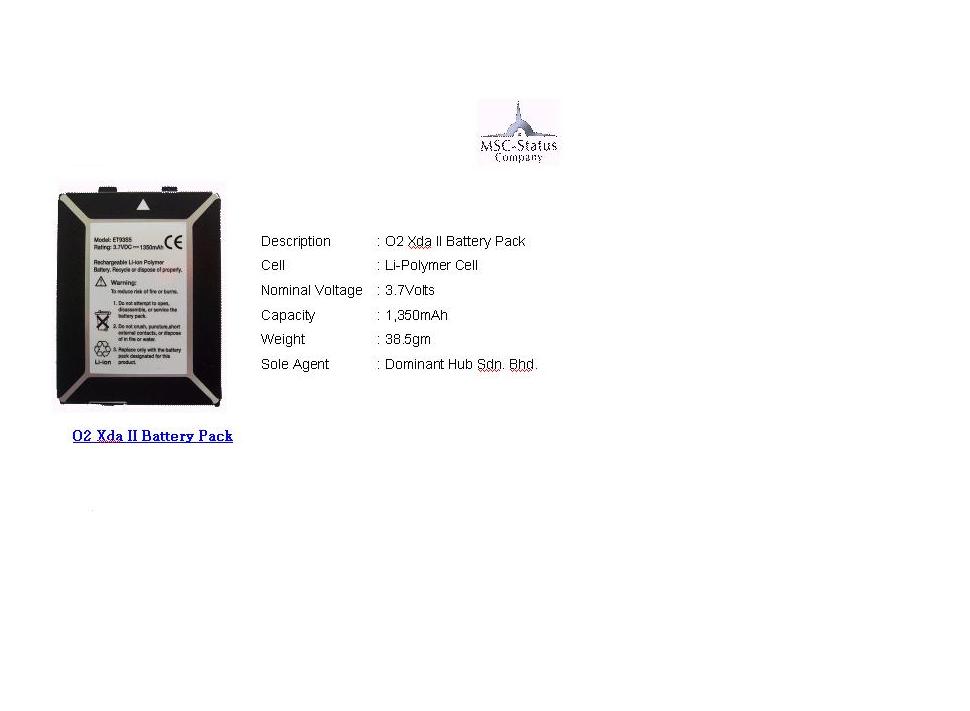 Malaysia O2 Xda II Battery Pack