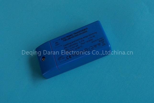 60W Electronic transformer with CE compliance, 12V low-voltage halogen lamps