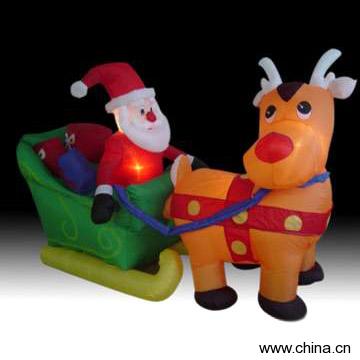 Inflatable Reindeer and Santa with Sleigh