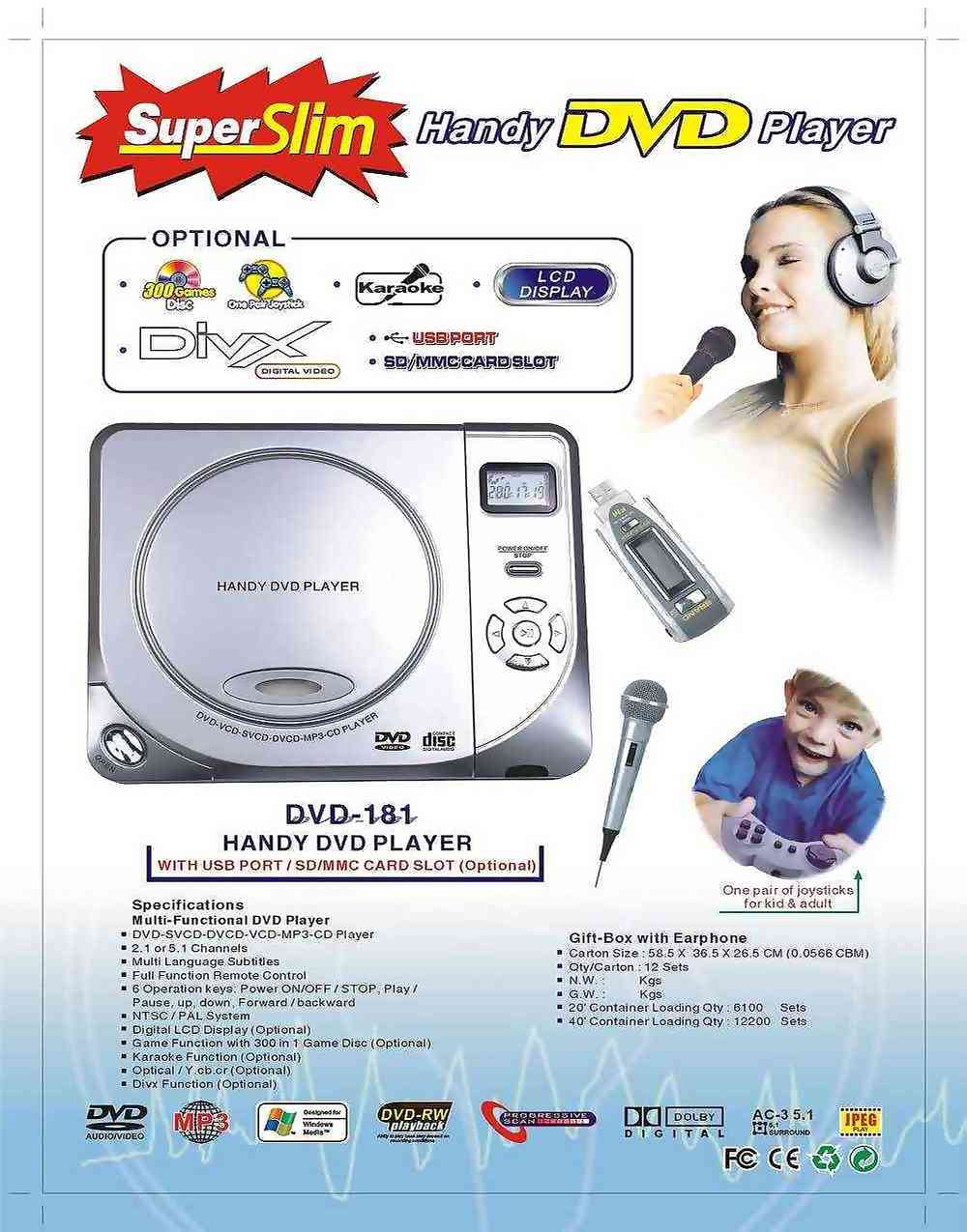 Hong Kong Super Slim Portable Dvd Player