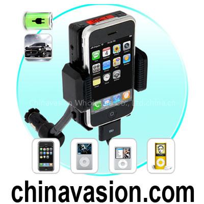iPhone and iPod Car Charger and Holder + FM Transmitter