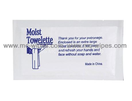 Moist towelettes for airline use