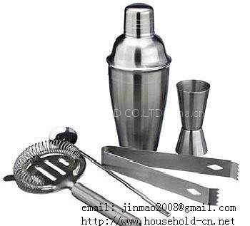 Bar set Ice bucket.Wine shaker, Wine flask, Cocktail Set, Bar compass, Bottle stopper, Wine bottle rack / holder, Wine bottle collar Wine opener BAR BUTLER. Stainless Steel Jigger