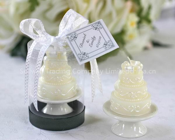 Wedding Cake Candle on Elegant Porcelain Pedestal
