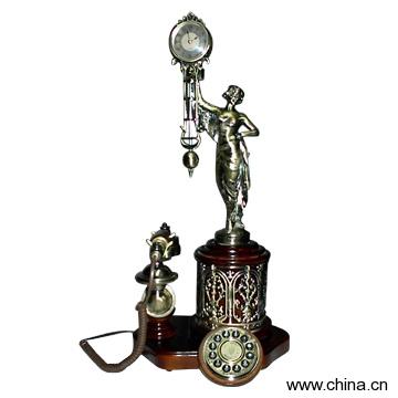 Antique Wooden Telephone with Clock