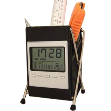 LCD Multifunction Clock with Pen Holder and Thermometer