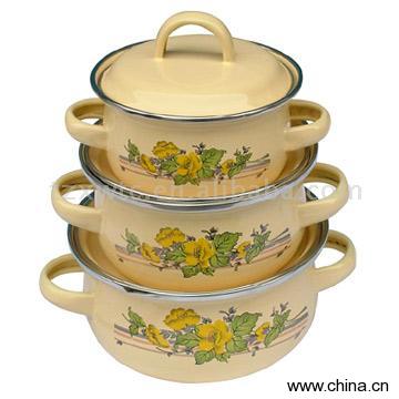 3pc Enamel Casserole Set (W/Metal)