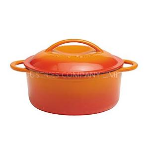 Round enameled cast iron casserole in orange