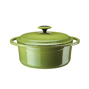 Round enameled cast iron casserole with silicon knob