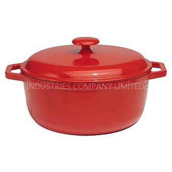 Round enameled cast iron casserole in red