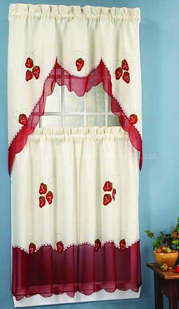 Applique Strawberry Kitchen Curtain Set