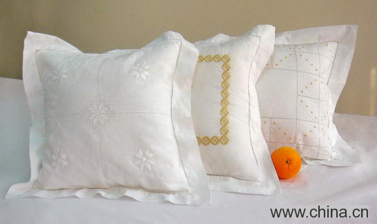 Cushion Cover with Handmade Hemstitch, Cutwork, Drawnwork and Artex