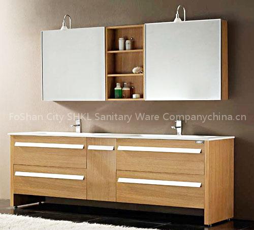 multilayered wood bathroom cabinet with sticker